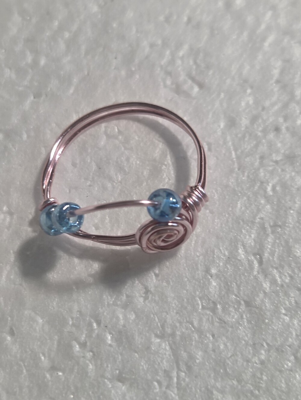 Handcrafted Rose Gold Wire Fidget Ring with Blue Beads